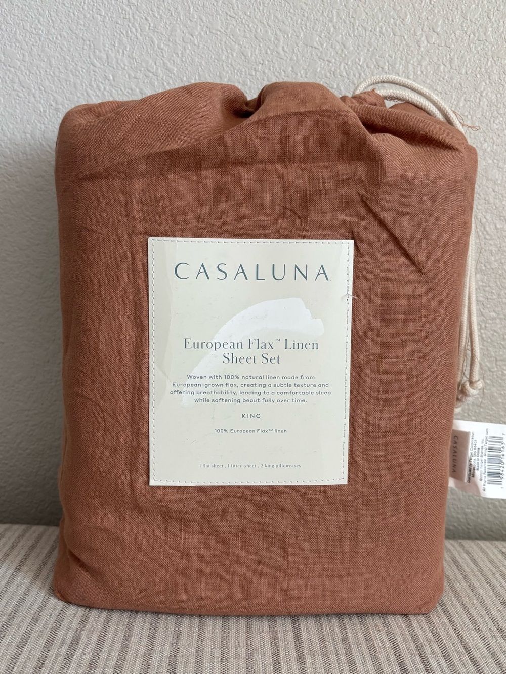 NWT King 100% Linen Sheet Set Adobe Clay - Casaluna